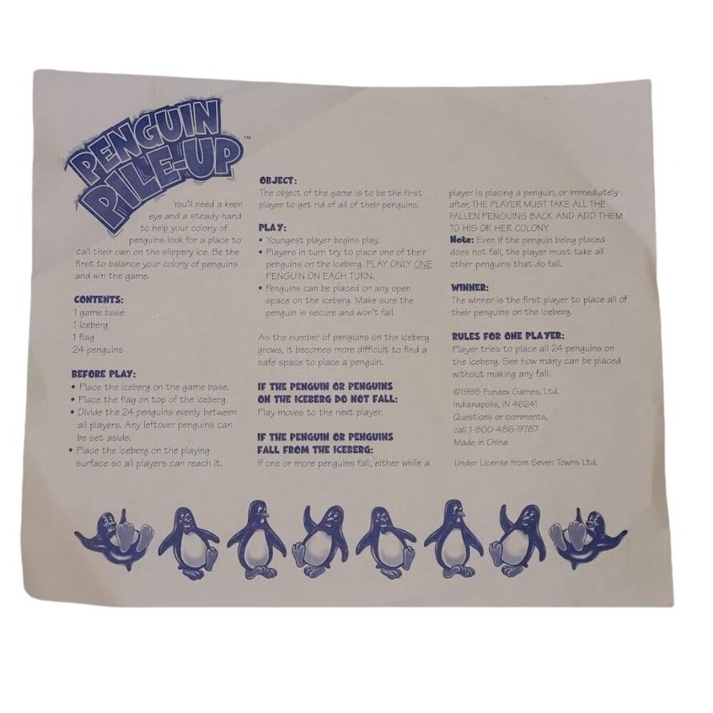 1998 Fundex Games Penguin Pile Up Instructions Sheet Replacement